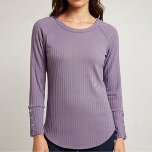 Chaser Women’s Small Purple Lavender Waffle Tunic Top Button Sleeves